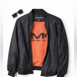 Michael Kors Black Bomber Jacket with Orange Lining